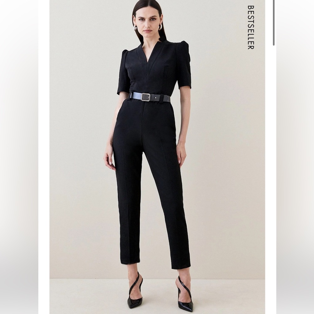 NWT Structured Crepe Forever Belted Jumpsuit, black, size 4 US